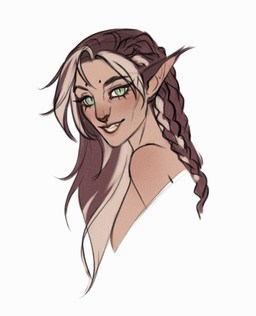 braided_hair brown_hair ear_tuft eyelashes female female_humanoid glistening glistening_eyes green_eyes grin hair looking_at_viewer orange_body pupils side_view simple_background slit_pupils smile solo tan_hair tuft white_background marie_merkh animal_humanoid felid felid_humanoid humanoid mammal mammal_humanoid absurd_res hi_res