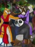 anthro female group male party trio panda_po skirrel dreamworks kung_fu_panda master_po_ping master_tigress felid feline lynx mammal 3:4 absurd_res hi_res