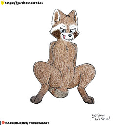 3_toes anthro black_nose claws crossgender feet female fur looking_at_viewer nude patreon_logo patreon_username presenting_crotch sitting smile smiling_at_viewer solo spread_legs spreading text toes tongue tongue_out yordraw guardians_of_the_galaxy marvel patreon rocket_raccoon mammal procyonid raccoon 1:1 hi_res traditional_media_(artwork) url