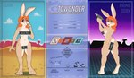 2018 5_fingers anthro breasts brown_body brown_fur buckteeth butt censored digital_media_(artwork) digitigrade english_text eyewear female fingers fur glasses hair hi_res holding_object holding_pen lagomorph leporid littlenapoleon looking_back mammal model_sheet nerd nude orange_hair pen rabbit ranged_weapon raygun round_glasses short_tail smile solo tail teeth text weapon wonderbunny