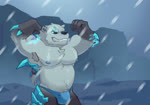 anthro armpit_hair body_hair bulge clothing flexing flexing_bicep fur male muscular pecs snow snowing solo sparks thunder underwear white_body white_fur sipcyshepherd league_of_legends riot_games tencent volibear bear mammal polar_bear ursine animated no_sound webm