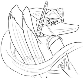 anthro cosplay elbow_feathers eyelashes feathered_wings feathers female looking_at_viewer looking_back looking_back_at_viewer melee_weapon ninja ninja_suit snout solo sword warrior weapon wings arsenic_iii cavemanon_studios goodbye_volcano_high ko_op_(game_developer) ninja_gaiden snoot_game fang_(gvh) ryu_hayabusa prehistoric_species pterosaur reptile scalie 2025 hi_res monochrome