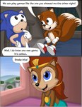 absurd_res anthro archie_comics bed bedroom canid canine comic crown dialogue english_text eulipotyphlan female fox furniture ground_squirrel headgear hedgehog hi_res male mammal miles_prower omatic pronounced_browridge rodent royalty sally_acorn sciurid sega sonic_the_hedgehog sonic_the_hedgehog_(archie) sonic_the_hedgehog_(comics) sonic_the_hedgehog_(satam) sonic_the_hedgehog_(series) text tiara young
