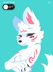 2021 absurd_res animated anthro black_nose blep canid canine cheek_tuft crossed_arms digital_media_(artwork) facial_tuft fox fur hi_res hydrabb lineless mammal markings purple_background red_markings simple_background smile solo tongue tongue_out tuft white_body white_fur