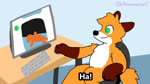 anthro being_watched computer computer_mouse desk duo electronics furniture keyboard looking_around looking_at_another male scared table text vent worried ohfourmouse canid canine fox mammal 16:9 2d_animation animated english_text long_playtime sound voice_acted webm widescreen