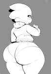 big_butt bottomwear butt clothed clothing eyelashes femboy grey_background huge_butt looking_back male overweight pants simple_background solo sweater tendrils thick_thighs topwear sqoon moi alien puwa 2021 absurd_res black_and_white hi_res monochrome portrait three-quarter_portrait