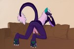 2_penises animal_genitalia anthro ass_up butt fangs fur genital_slit genitals hair long_hair male multi_genitalia multi_penis narrowed_eyes paws penis purple_body solo tail teeth nicofross bat mammal sergal vampire shape_shifter 2023 3:2 absurd_res digital_media_(artwork) hi_res