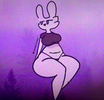 anthro clothing crop_top female hi_res lagomorph leporid mammal melancholyindex_(artist) pink_body rabbit shirt solo thick_thighs thong topwear underwear wide_hips