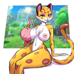 anthro breasts chest_tuft claws countershading duo fangs female long_claws long_tail male nipple_fetish nipple_play nipple_suck nipples puffy_nipples simple_background sitting size_difference spots sucking tail teeth tongue tongue_out tuft wide_hips northger kirby_(series) kirby_and_the_forgotten_land nintendo clawroline kirby felid feline leopard mammal pantherine waddling_head 1:1