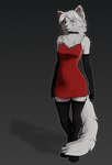 anthro armwear biped black_armwear black_clothing black_elbow_gloves black_gloves black_handwear black_legwear black_thigh_highs choker clothed clothing dress elbow_gloves female fully_clothed fur gloves green_eyes hair handwear jewelry legwear necklace red_clothing red_dress smile solo tail thigh_highs white_body white_fur white_hair ruaidri katiana_(ruaidri) domestic_cat felid feline felis mammal 2023 digital_media_(artwork)