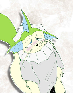 anthro blue_eyes blush bulge clothing fin frill_(anatomy) fusion green_body head_fin long_tail male neck_frill oversized_clothing oversized_topwear pokemon_fusion shy solo tail topwear whiskers samlssms nintendo pokemon fan_character meelo_(samlssms) eeveelution generation_1_pokemon pokemon_(species) vaporeon 2026 absurd_res digital_media_(artwork) hi_res