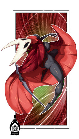 action_pose anthro athletic athletic_female big_breasts black_body breasts bubble_butt butt cloak clothing featureless_breasts female floating glistening glistening_body glistening_breasts glistening_butt glistening_thighs horn hornet's_needle mostly_nude pattern_background pose qr_code rear_view red_cloak red_clothing simple_background small_waist solo white-devil hollow_knight_(franchise) team_cherry hornet_(hollow_knight) arthropod insect 2025 digital_media_(artwork) hi_res watermark
