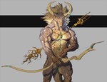 abs biceps bow_(weapon) horn male muscular muscular_male muscular_thighs neck_muscles pecs ranged_weapon solo weapon pacelic mythology dragon mythological_creature mythological_scalie scalie hi_res