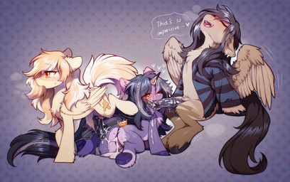 accessory animal_genitalia animal_penis black_hooves blush brown_body brown_fur chest_tuft clothing cutie_mark equine_genitalia equine_penis eyes_closed feathered_wings feathers fellatio female female_penetrated femboy feral feral_on_feral feral_penetrated feral_penetrating feral_penetrating_feral fetlocks folded_wings fur furgonomics genitals group heart_eyes heart_symbol hooves horn horn_jewelry horn_ring jacket jewelry male male/female male_penetrating male_penetrating_female medial_ring open_mouth open_smile oral penetration penile penis purple_body purple_fur purple_hooves ring ring_(jewelry) sex smile stripes tail tail_accessory tail_jewelry tail_ring topwear trio tuft underhoof wings yellow_body yellow_fur swaybat friendship_is_magic hasbro my_little_pony mythology fan_character orange_cream_(phoejal) rise'n_whiskey_(beardiearts) rivibaes_(rivilewds) equid equine mammal mythological_creature mythological_equine pegasus unicorn 2022 digital_media_(artwork) hi_res