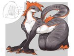 all_fours anthro claws eyes_closed female flat_chested grey_body grey_scales hair nude orange_hair scales smile solo space_heater thick_thighs toe_claws onm11 sniffe_(bebebebebe) lizard reptile scalie 4:3 absurd_res hi_res