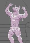 abs biceps bodily_fluids bruised bulge clothed clothing drooling flexing male muscular muscular_male pecs saliva solo topless sharparadise canid canine canis mammal wolf absurd_res hi_res