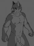 5_fingers anthro athletic athletic_anthro athletic_male chest_tuft eyebrows fingers fist flaccid foreskin genitals grey_background humanoid_genitalia humanoid_penis male navel nipples nude penis simple_background solo standing tuft enokorogusa2 canid canine canis mammal wolf 2019 digital_media_(artwork) monochrome sketch