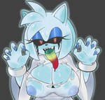 anthro areola big_breasts black_nose black_sclera black_tears blue_areola blue_body blue_eyeshadow blue_fur blue_nails blue_nipples bracelet breasts clothing colored_nails colorful_tongue eyeshadow female front_view fur grey_background head_tuft huge_breasts jewelry long_tongue looking_at_viewer makeup multicolored_tongue nails nipples open_mouth open_smile possession pupils red_eyes sharp_nails shirt simple_background slit_pupils smile solo tongue tongue_out topwear torn_clothing torn_shirt torn_topwear translucent translucent_clothing tuft white_clothing champchidi sega sonic_the_hedgehog_(series) amy_rose boo_(sonic) eulipotyphlan ghost hedgehog hybrid mammal spirit hi_res