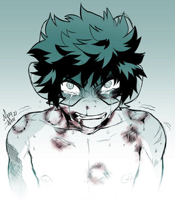 4_ears alternate_species angry anthro bite_mark black_eyebrows bodily_fluids bruised clothed clothing cosplay crossover_cosplay crying eyebrows front_view furrification green_hair hair male multi_ear nipples pupils saliva solo tears topless white_pupils wounded noronori my_hero_academia izuku_midoriya virus_(noronori) felid feline hybrid mammal reptile scalie 2021 bust_portrait crossover digital_media_(artwork) hi_res portrait signature sketch