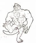 4_fingers 4_toes anthro areola balls barefoot biceps big_muscles biped body_hair chest_hair claws erection eyebrows feet fingers foot_focus front_view genitals hair head_tuft huge_muscles humanoid_genitalia humanoid_penis hyper hyper_muscles male membrane_(anatomy) muscular muscular_anthro muscular_male nipples nude on_one_leg pecs penis plantigrade pubes short_hair simple_background smile soles solo standing thick_eyebrows toe_claws toes tuft vein veiny_penis webbed_feet white_background cobaltcerberus surf's_up surf's_up_2:_wavemania wwe mr._mcmahon mammal mustelid 2017 black_and_white monochrome