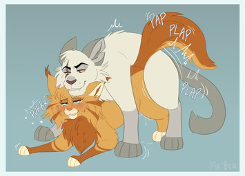 ass_up blue_border blush border digitigrade doggystyle duo eye_scar facial_scar female feral feral_on_feral feral_penetrated feral_penetrating feral_penetrating_feral from_behind_position fur heart_symbol male male/female orange_body orange_fur penetration purring raised_tail rounded_back scar sex tail text white_body white_fur mr._blue_(artist) warriors_(book_series) honeytail_(mr._blue) domestic_cat felid feline felis mammal hi_res