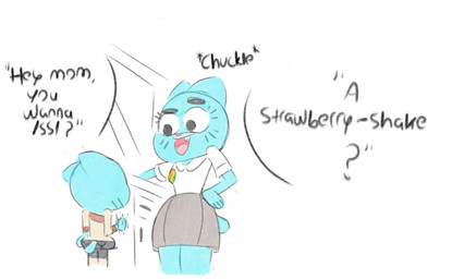accessory age_difference anthro asking asking_another bent_arm big_butt big_ears big_eyes biped black_bottomwear black_clothing black_eyebrows black_eyes black_markings black_pants black_text blue_body blue_ears blue_fur blue_markings blue_tail bottomwear brown_bottomwear brown_clothing brown_skirt butt clothed clothed_anthro clothed_female clothed_male clothing decorative_pin dialogue duo eyebrows eyelashes faceless_anthro faceless_character faceless_male facial_markings fangs female fully_clothed fully_clothed_anthro fully_clothed_female fully_clothed_male fur hand_on_hip hand_on_own_hip head_markings humor inside iris larger_female laugh legs_together light_body light_fur long_eyelashes looking_at_another looking_down looking_down_at_another low-angle_view male markings mature_anthro mature_female monotone_tail motion_lines multicolored_clothing multicolored_sweater multicolored_topwear muzzle_(marking) no_pupils older_female open_mouth open_smile pants partial_speech_bubble pin_accessory pin_button pink_nose pink_tongue pockets pointy_ears prick_ears question raised_eyebrow round_eyes shirt size_difference skirt small_nose smaller_male smile smiling_at_another snout speech_bubble standing sweater tail talking_to_another teeth text thick_eyebrows thick_thighs tongue topwear two_tone_clothing two_tone_sweater two_tone_topwear whisker_markings white_clothing white_sclera white_shirt white_speech_bubble white_topwear window yes-no_question young young_anthro young_male younger_male bobbud cartoon_network the_amazing_world_of_gumball gumball_watterson nicole_watterson domestic_cat felid feline felis mammal 2025 digital_drawing_(artwork) digital_media_(artwork) english_text mother_(lore) mother_and_child_(lore) mother_and_son_(lore) parent_(lore) parent_and_child_(lore) parent_and_son_(lore) son_(lore)
