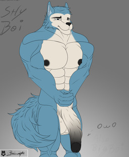 abs anthro balls barazoku biceps big_balls big_muscles big_penis erection fur genitals huge_penis looking_at_viewer male muscular muscular_anthro muscular_male nipples nude pecs penile penis simple_background solo tail browncatfe beastars legoshi_(beastars) canid canine canis mammal wolf absurd_res digital_media_(artwork) hi_res