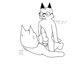 anal anal_penetration animal_genitalia animal_penis anthro balls big_balls big_penis bodily_fluids canine_genitalia canine_penis cowgirl_position cum cum_inside duo excessive_genital_fluids excessive_precum eyewear femboy from_front_position genital_fluids genitals glasses knot knotted_penis male male/male nerd nude on_bottom on_top penetration penis penis_size_difference precum sex sweat text vein veiny_balls veiny_penis foxfreeguy keith_(foxfreeguy) roddy_(foxfreeguy) canid canine canis fox mammal wolf absurd_res english_text hi_res monochrome