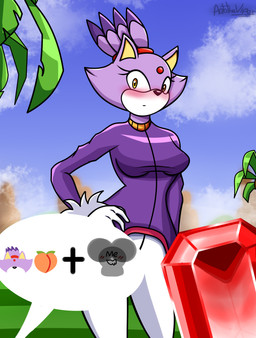 anthro blush blush_lines clear_sky clothed clothing curvy_figure emoji emoji_description female fully_clothed gloves grass handwear hill palm_tree peach_emoji plant purple_body sky sol_emerald solo tree white_clothing white_gloves white_handwear yellow_eyes antotheviper sega sonic_the_hedgehog_(series) blaze_the_cat domestic_cat felid feline felis mammal absurd_res hi_res