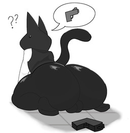 all_fours anthro big_butt bodily_fluids butt clothed clothing gun male pantsless ranged_weapon rear_view solo sweat weapon petbasilisk secret_agent_(animal_hospital) hi_res