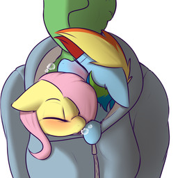 ?_face blue_body blue_fur blush clothed clothing daww female fur group hair hoodie multicolored_hair outline pink_hair rainbow_hair simple_background sleeping sweater topwear yellow_body yellow_fur conditional_dnp pudgeruffian friendship_is_magic hasbro my_little_pony anon fluttershy_(mlp) rainbow_dash_(mlp) equid equine horse human mammal pony 1:1 2016 digital_media_(artwork) hi_res
