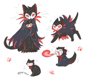 ambiguous_gender black_body black_fur duo empty_eyes eyes_closed feral fire fur open_mouth paws quadruped red_eyes simple_background standing tail white_background aaasakawa hollow_knight_(franchise) team_cherry grimm_(hollow_knight) grimmchild_(hollow_knight) felid feline mammal hi_res father_(lore) father_and_child_(lore) male_(lore) parent_(lore) parent_and_child_(lore)
