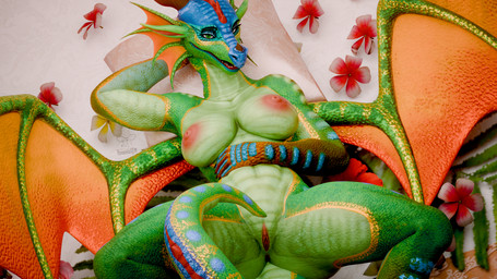 anthro bed breasts female flower furniture genitals green_body green_eyes green_scales hand_behind_head hand_on_belly holidays looking_at_viewer lying membrane_(anatomy) membranous_wings nipples non-mammal_breasts non-mammal_nipples non-mammal_vulva nude on_back open_mouth pillow pink_nipples plant scales solo spread_legs spread_wings spreading vulva wings reepeepsfm furromantic_(modeler) mythology valentine's_day wings_of_fire glory_(wof) dragon mythological_creature mythological_scalie scalie 16:9 3d_(artwork) blender_(artwork) blender_cycles_(artwork) digital_media_(artwork) hi_res watermark widescreen