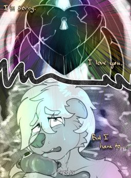 anthro bodily_fluids chest_(container) crying cum cum_pool fangs front_view fur genital_fluids grey_eyes hair half-closed_eyes holding_object holding_plushie holding_teddy_bear hug hugging_object hugging_plushie inside lock male narrowed_eyes plushie rainbow rainbow_lights sad sharp_teeth solo tears teddy_bear teeth text young young_anthro young_male dasherslash andy_(dasherslash) mammal mustelid otter 2026 comic digital_media_(artwork) english_text hi_res
