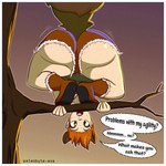 big_butt branch butt butt_jiggle clothing crouching dialogue female freckles hair jiggling plant solo speech_bubble squirrel_tail tail talking_to_viewer text thick_thighs tree wide_hips superholdit marvel squirrel_girl_(marvel) animal_humanoid humanoid mammal mammal_humanoid rodent rodent_humanoid sciurid sciurid_humanoid tree_squirrel_humanoid 2024 artist_name english_text hi_res
