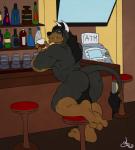 abs alcohol anthro anus arched_back backsack balls bar beverage biceps big_balls big_butt big_muscles biped black_body black_fur black_hair black_nose brown_body brown_fur butt butt_pose food fur genitals gloves_(marking) grin hair horn leaning leaning_forward leg_markings looking_at_viewer looking_back male mane mane_hair markings multicolored_body multicolored_fur muscular muscular_anthro muscular_male nude pose presenting presenting_hindquarters smile socks_(marking) solo standing tail tail_tuft teeth tuft two_tone_body two_tone_fur modem_redpill gaslightdog mojo_(gaslightdog) bovid bovine canid canine canis cattle domestic_dog hybrid mammal mastiff molosser rottweiler 2013 hi_res