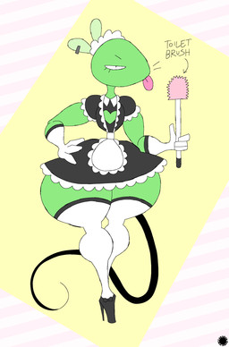 4_fingers anthro armwear clothed clothing crossdressing curvy_figure directional_arrow ear_piercing ear_ring elbow_gloves eyelashes femboy fingers footwear fur geometric_background gloves green_body green_fur hand_on_hip handwear heart_symbol high_heels legwear logo maid_uniform male narrowed_eyes piercing ring_piercing shoes simple_background small_waist socks solo tail text thick_thighs thigh_highs thigh_socks tongue tongue_out uniform wasp_waist whiskers wide_hips thatdawgmurray 12_oz._mouse adult_swim cartoon_network fitzboi mouse_fitzgerald mammal mouse murid murine rodent 2026 absurd_res aliasing artist_logo artist_name digital_media_(artwork) english_text hi_res signature