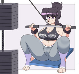 anthro arm_tuft big_breasts black_eyeshadow black_hair bodily_fluids breasts camel_toe cleavage clothed clothing exercise eyebrow_piercing eyeshadow facial_piercing female gym hair leggings legwear makeup miami_clip piercing purple_eyes shirt solo spread_legs spreading sweat sweatdrop tank_top thick_thighs topwear tuft underwear_outline wide_hips workout wrist_tuft zelripheth alys_faiblesse_(zelripheth) canid canine canis domestic_dog mammal poodle standard_poodle absurd_res hi_res