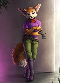 anthro breasts claws clothing eyewear female holding_eyewear holding_object holding_sunglasses looking_at_viewer smile solo sunglasses tail text pixeloze nintendo star_fox fara_phoenix canid canine fennec_fox fox mammal true_fox artist_name hi_res