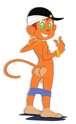 anthro anus backsack balls barefoot baseball_cap biped bottomwear bottomwear_down bracelet butt clothed clothing feet genitals gesture grin hand_gesture hat headgear headwear jewelry looking_back male naughty_face necklace pants pants_down partially_clothed ring sideways_baseball_cap smile solo standing v_sign jerseydevil bemani konami pop'n_music m.c.h.t_(pop'n_music) haplorhine mammal monkey primate flat_colors hi_res
