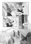 2017 absurd_res anthro canid canine clothed clothing coat comic crossover dialogue dipstick_ears disney duo_focus ear_markings english_text female fox greyscale group hi_res judy_hopps lagomorph leporid male mammal monochrome monoflax multicolored_ears nick_wilde rabbit scarf sherlock_(series) speech_bubble text topwear trenchcoat zootopia