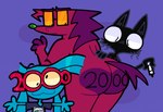 4_fingers :3 anthro big_butt black_body black_breasts black_ears black_eyebrows black_eyes black_fur black_inner_ear black_tuft blue_background blue_body body_writing breasts butt cheek_tuft clothing derp_eyes eye_markings eyebrows eyewear facial_tuft female fingers floppy_ears freckled_face freckles fur glasses green_nose group holding_marker holding_object leaning leaning_forward looking_at_another's_butt looking_at_own_butt looking_back looking_down looking_down_at_butt lop_ears marker markings multicolored_butt nude nude_anthro nude_female print_clothing print_shirt print_topwear pupils purple_butt purple_eyebrows purple_fingers purple_tail raised_eyebrow rectangular_glasses red_body red_butt red_eyewear red_fur red_glasses round_nose shirt simple_background size_difference slightly_chubby slightly_chubby_anthro slightly_chubby_female slit_pupils smile standing tail thick_thighs topwear trio tuft two_tone_butt whiskers writing_on_butt thatkattyoinky ebony_whiskers fio_(thatkattyoinky) katt_(thatkattyoinky) canid canine canis domestic_cat domestic_dog felid feline felis mammal unknown_species digital_media_(artwork) milestone_celebration