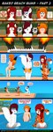 anthro beach big_butt black_stripes blue_sky breasts burning butt butt_on_fire dialogue female fire fluffy fluffy_tail fur group hair hand_on_butt male navel nude nude_beach orange_body orange_fur orange_hair pain raised_tail red_hair sand sea sky sound_effects speech_bubble stripes tail text trio water white_body white_fur aarondrawsarts aaron_moonfang karin_(rokku-d) odile_nightingale animal_humanoid arctic_wolf canid canid_humanoid canine canine_humanoid canis felid fox_humanoid humanoid mammal mammal_humanoid pantherine tiger wolf absurd_res comic digital_media_(artwork) english_text hi_res url