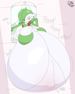 belly big_belly big_breasts bloated bodily_fluids breasts chest_spike clothing dress eyelashes female female_humanoid green_body green_hair hair huge_belly huge_breasts hyper hyper_belly hyper_pregnancy looking_down onomatopoeia open_mouth pokemon_move pregnant pregnant_female pregnant_humanoid pseudo_clothing pseudo_hair red_eyes sagging_breasts shocked short_hair solo sound_effects spikes spikes_(anatomy) sweat text white_body window guzzlord420 nintendo pokemon gardevoir generation_3_pokemon humanoid pokemon_(species) 2026 absurd_res digital_drawing_(artwork) digital_media_(artwork) english_text hi_res