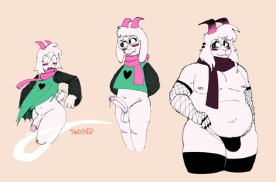 alternative_fashion anthro armwear balls belly big_penis blush bodily_fluids bottomless bulge clothed clothing cum ejaculation erection eyewear femboy fishnet_armwear fishnet_clothing genital_fluids genitals glasses goth hand_on_hip hands-free leaking looking_away male moobs nervous nipples nude overweight partially_clothed penis piercing scarf shocked simple_background slightly_chubby solo spontaneous_ejaculation surprised tail tail_motion tailwag thick_thighs thong underwear wardrobe_malfunction fembunns deltarune undertale_(series) ralsei bovid caprine goat mammal 2025