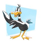 anthro beak black_body black_feathers feather_hands feathers looking_at_viewer male solo tail tail_feathers the-chu looney_tunes warner_brothers daffy_duck anatid anseriform avian bird duck 1:1 digital_media_(artwork) hi_res