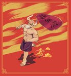 anthro banner basketball_shorts biped black_eyes clothed clothing fur holidays hooves horn male running solo tan_body tan_fur text topless walking pawgyle chinese_new_year chinese_zodiac year_of_the_ox bovid bovine cattle mammal 2021 absurd_res chinese_text hi_res