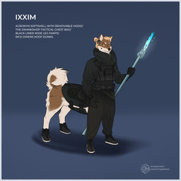 armor body_armor clothing electronics footwear gloves handwear headgear headphones headset male melee_weapon polearm shoes solo spear staff tactical text weapon snacknite bluetooth ixxim canid canid_taur canine canine_taur canis dog_taur domestic_dog mammal mammal_taur shiba_inu spitz taur 1:1 2019 english_text hi_res