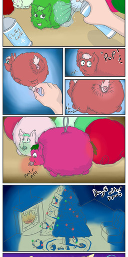 abuse ambiguous_feral ambiguous_gender ambiguous_human animal_abuse anus bodily_fluids border brown_tail chair christmas_decorations christmas_tree cruelty crying dark_humor feral fireplace fur furniture green_body green_eyes green_fur green_hair green_light group hair holidays inside light light_body light_skin morbidly_obese mostly_offscreen_character obese object_in_ass object_in_mouth overweight pain pained_expression pink_body pink_fur plant quadruped red_body red_fur red_light sad spray suffering tail tears text tree white_border wetfluff christmas fluffy_pony new_year fluffy_pony_(species) human mammal absurd_res cel_shading comic digital_drawing_(artwork) digital_media_(artwork) english_text hi_res shaded