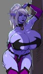 big_breasts blue_body breasts cleavage clothed clothing collar female huge_breasts not_furry solo sanny syx humanoid